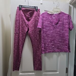 Lou & Grey Purple V-Neck Top And Yoga Pants